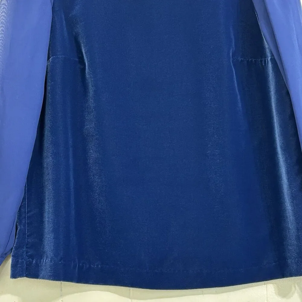 J.Crew Velvet Puff-Sleeve Top Size XXS Blue Round Necklace Pullover Blouse Top